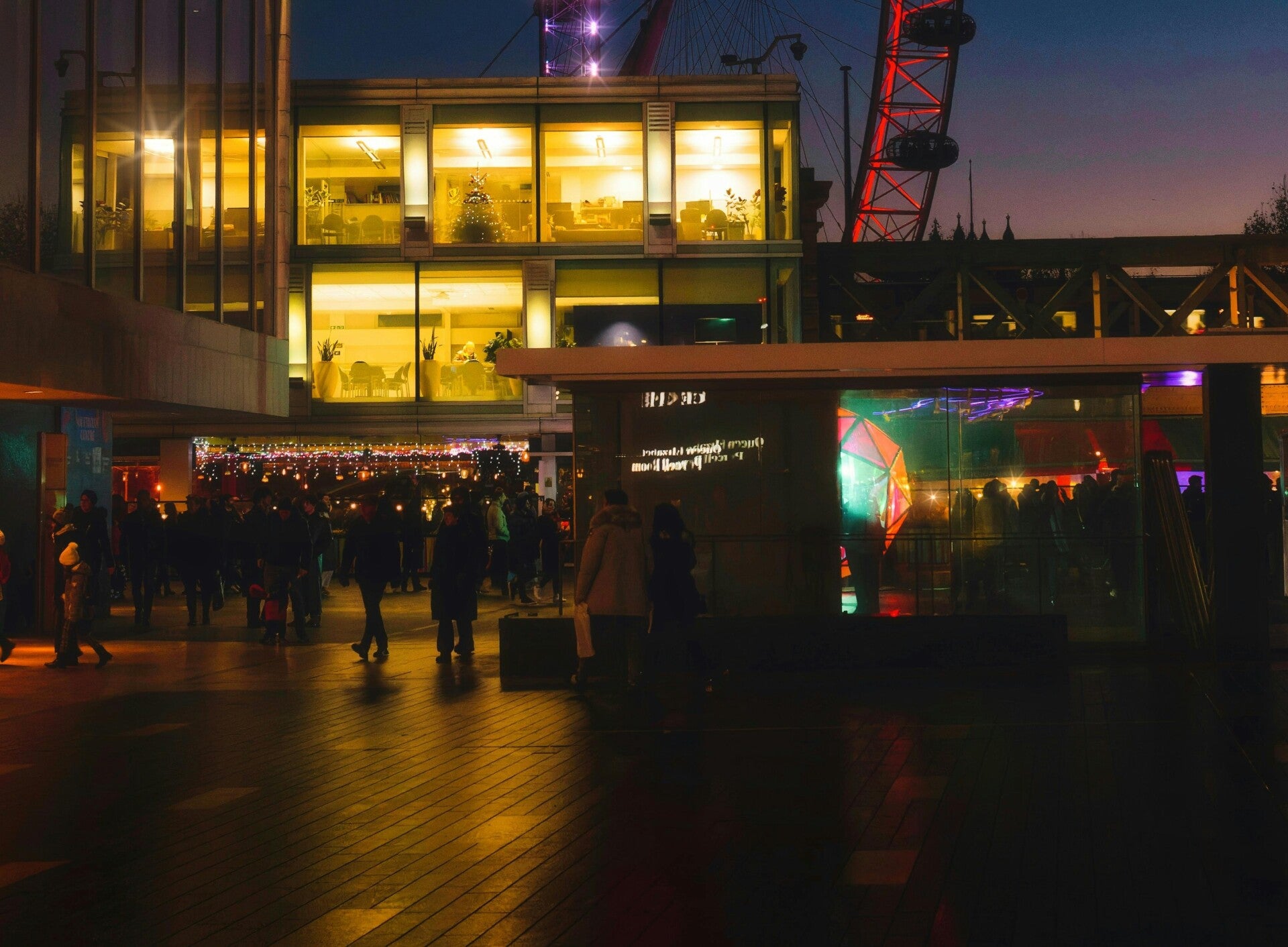 Hospitality venues on London's South Bank at night